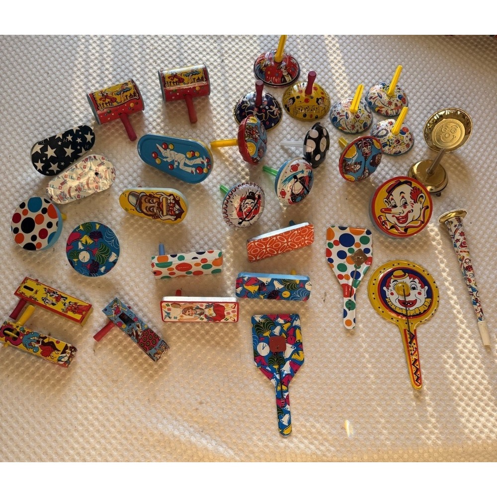 Kirchhof Cohn Tin Noise Makers Lot of 33 Clown Party Dancing Bell USA Vintage